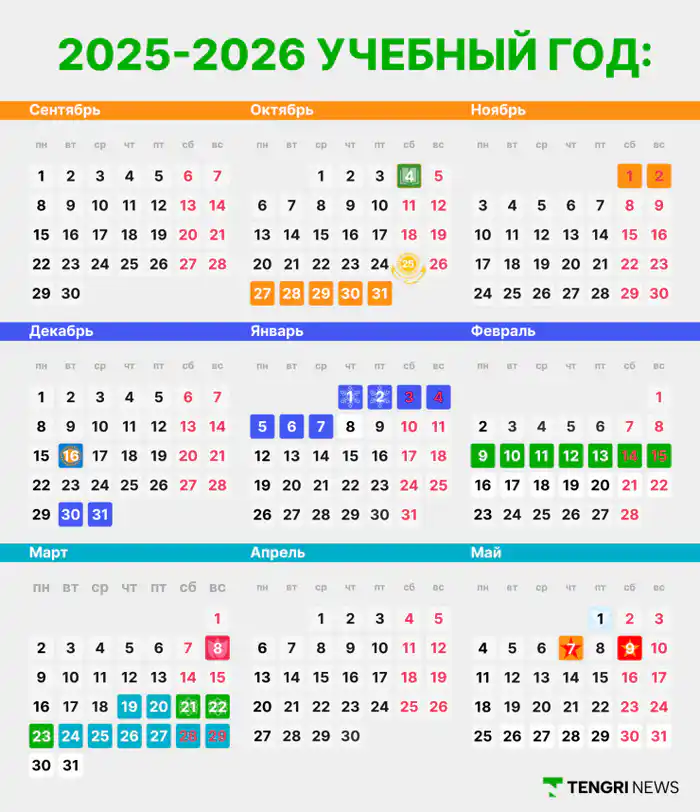 Расписание школьных каникул в 2025/2026 учебном году